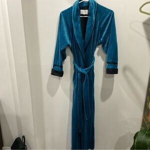 Christian Dior Monseieur, Unisex Vintage Velvet robe. Teal with Black trim.